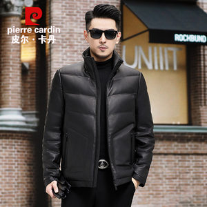 皮尔卡丹真皮羽绒服男小牛皮夹克男短款立领皮衣外套冬18-SY2301