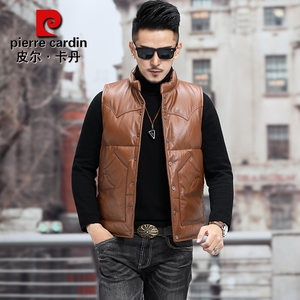 皮尔卡丹真皮马甲男牛皮皮衣冬季加厚羽绒背心牛皮马夹坎肩14-918