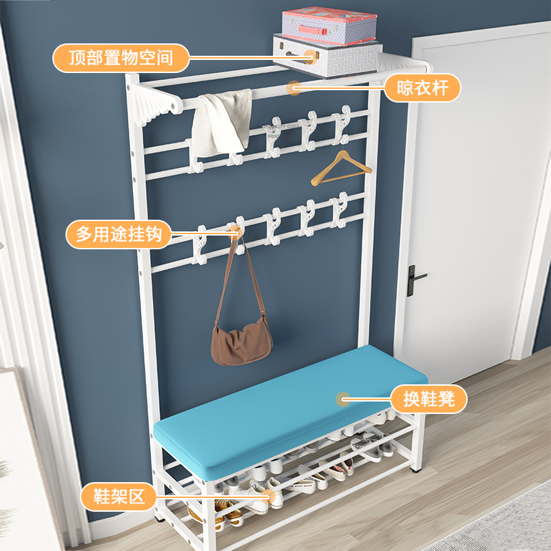 换鞋凳鞋柜家用玄关衣帽架进门口多功能挂衣架一体收纳置物架鞋架-图1