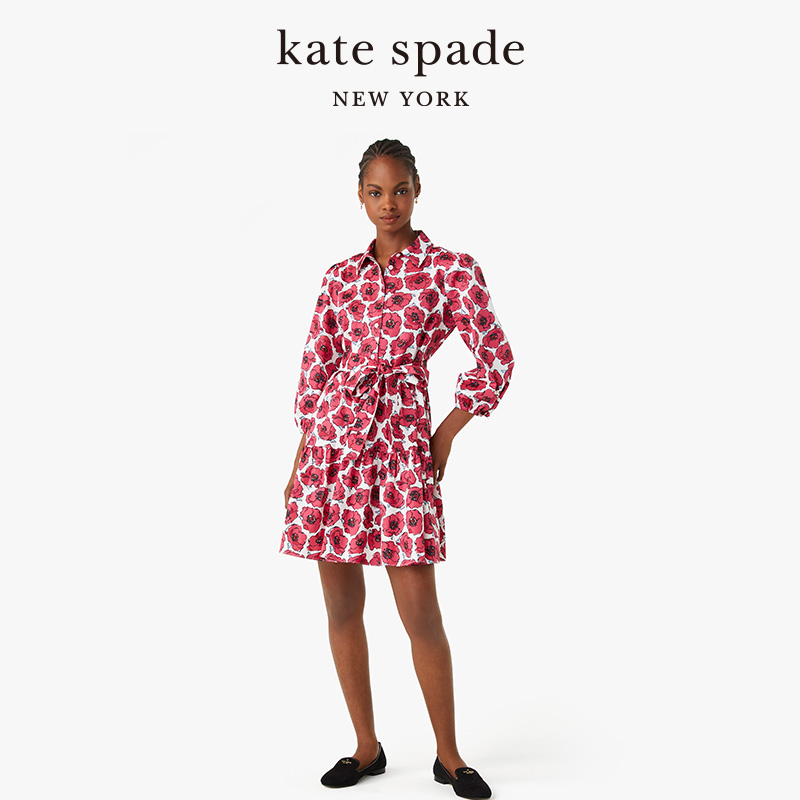 kate spade ks poppy toss 印花连衣裙休闲轻奢通勤短袖时尚女 - 图0