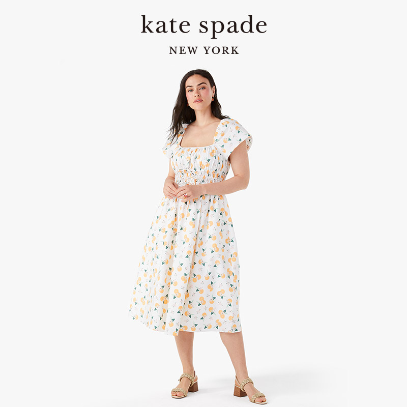 kate spade ks短袖印花连衣裙休闲轻奢通勤短袖度假时尚女-图3