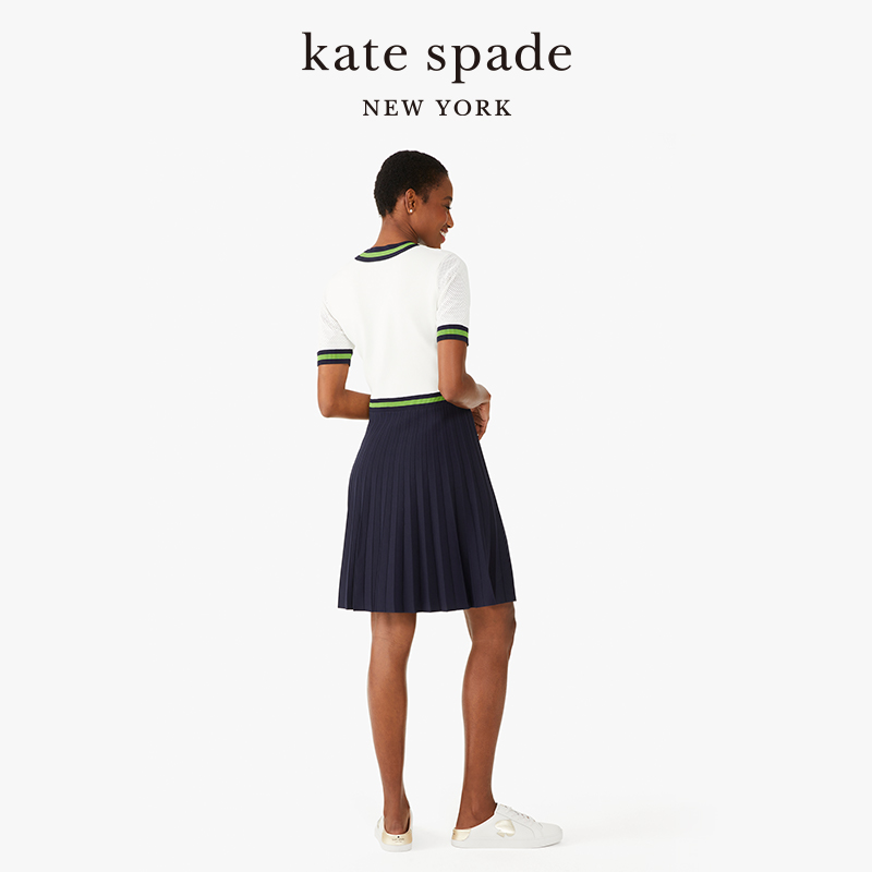 【2024新款】kate spade ks蝴蝶结领百褶毛衣连衣裙短袖学院风女-图2