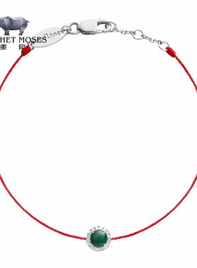 Redline/红绳女士0.088克拉圆形钻石包裹孔雀石白金绳制手链