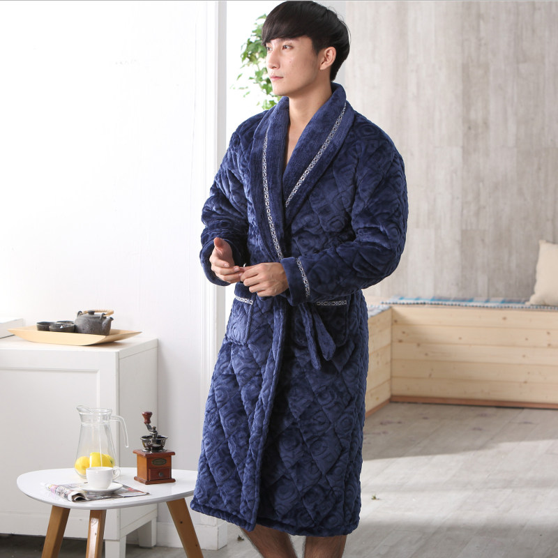 冬加厚加长款珊瑚绒夹棉男士睡袍 舒适一系睡袍/浴袍