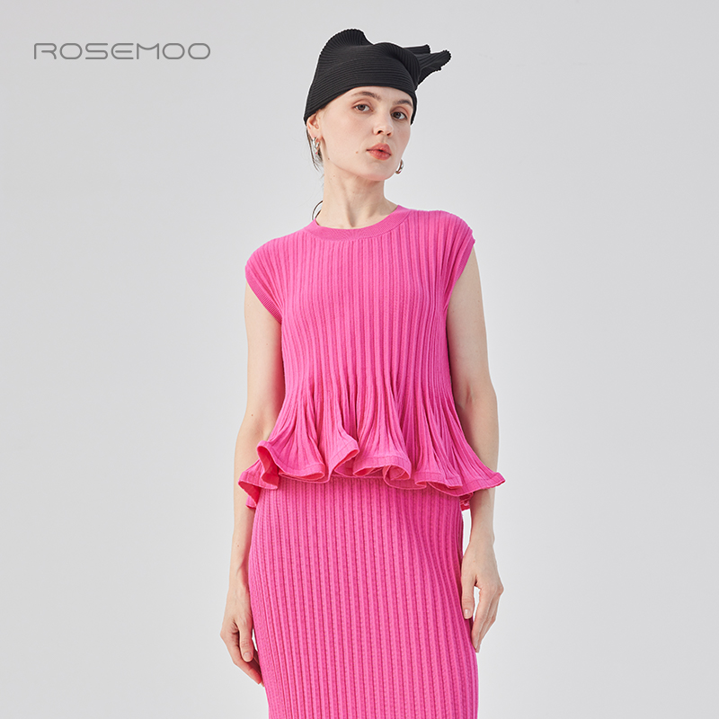 容子木ROSEMOO25春商场同款亲肤舒适毛织百褶无袖上衣RSS1TP451D - 图1