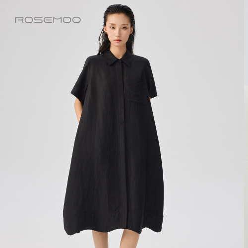 容子木ROSEMOO26夏商场同款丝光含亚麻弧形下摆连衣裙RWM2LL103A - 图1