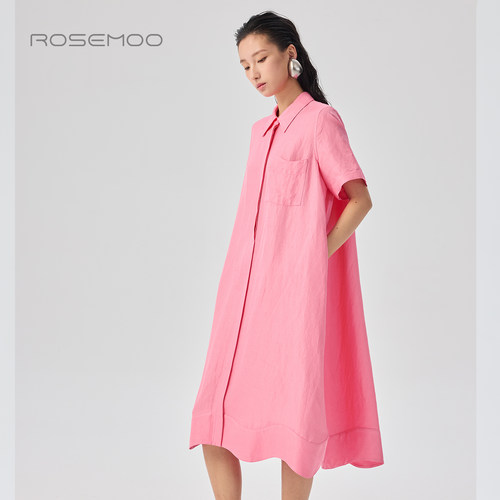 容子木ROSEMOO26夏商场同款丝光含亚麻弧形下摆连衣裙RWM2LL103A - 图0