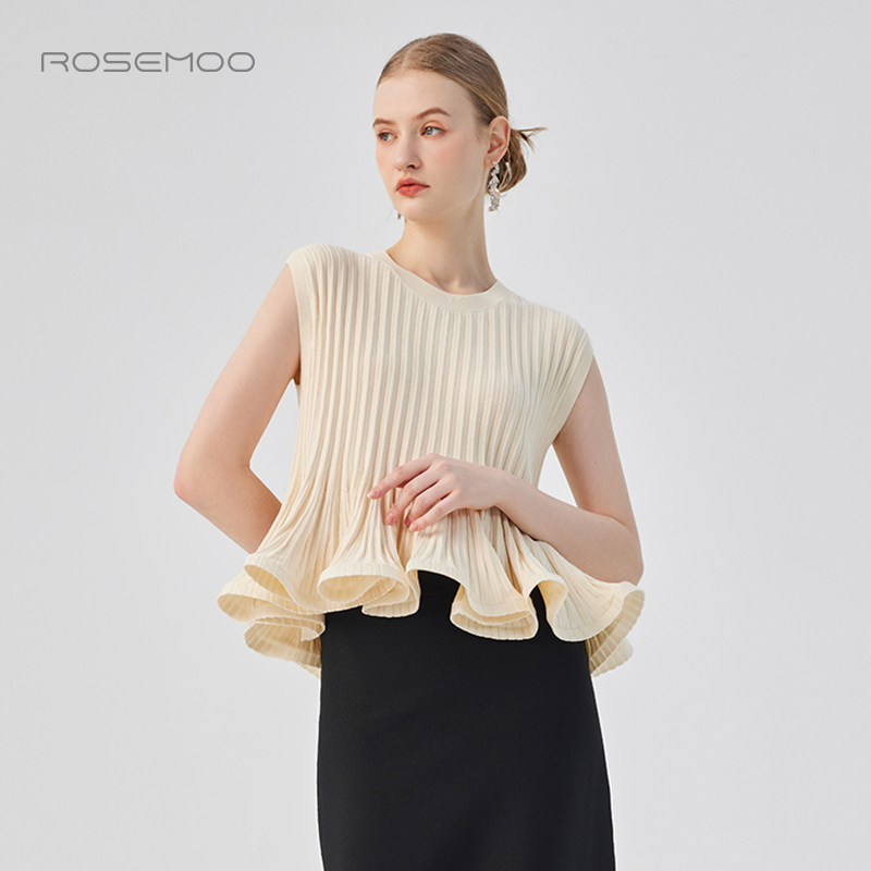 容子木ROSEMOO25春商场同款亲肤舒适毛织百褶无袖上衣RSS1TP451D - 图3