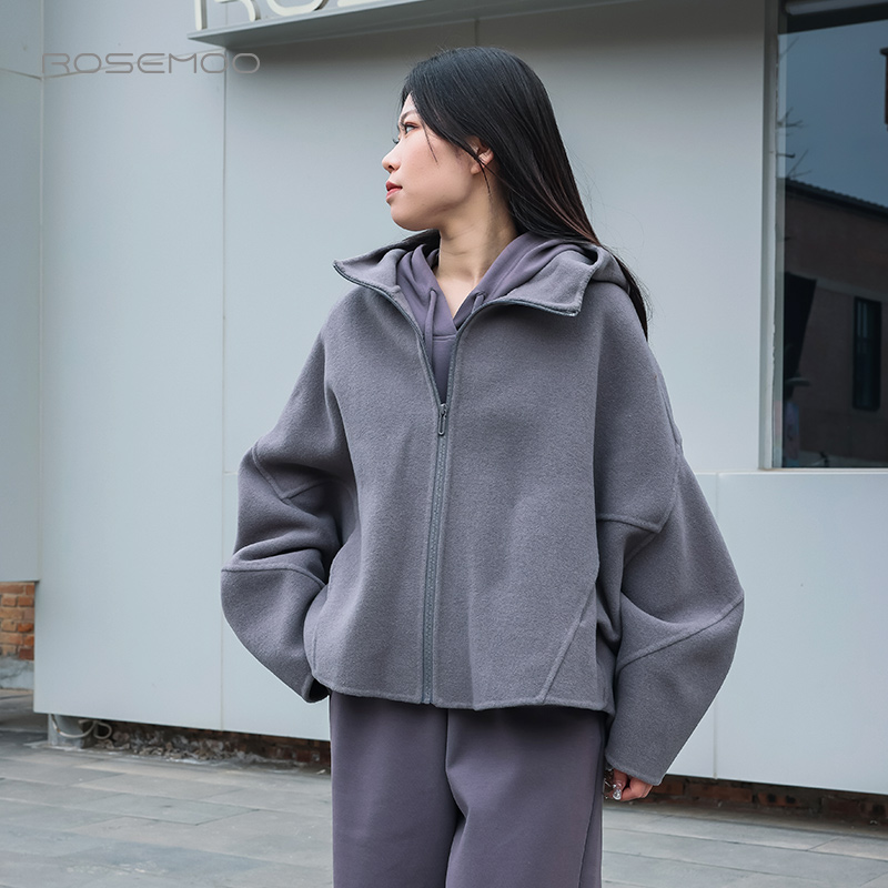 容子木ROSEMOO商场同款双面呢绵羊毛连帽短款大衣RCL1DW005T - 图0