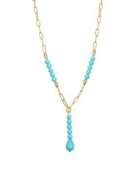 敢酷蓝色串珠水滴项链小众高级感颈链轻奢个性复古长款毛衣链女