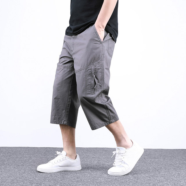 Summer men's cropped pants men's loose straight shorts summer mid-pants loose 7-point pants pure cotton casual thin style