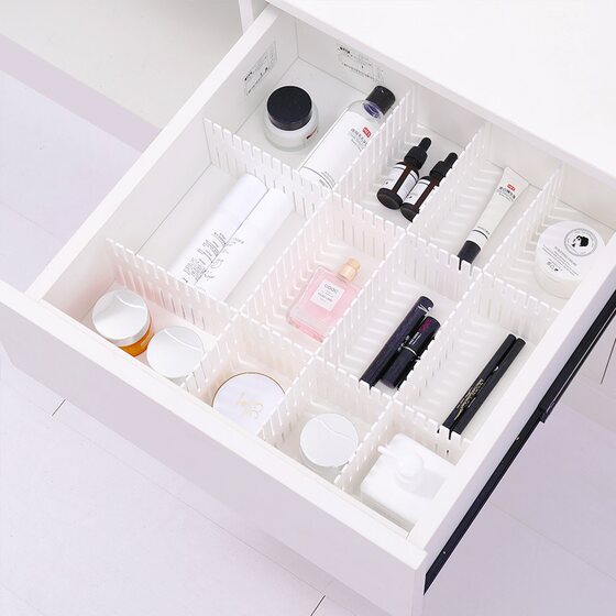 Free combination of drawer storage partitions
