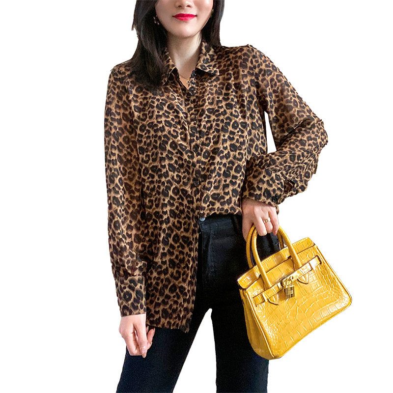 轻熟复古豹纹雪纺欧洲站秋装衬衫 绣檬玥衬衫
