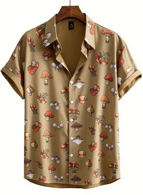3D蘑菇印花男衬衫3D Mushroom Printed Men's Shirt Short Sleeve