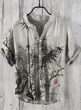 3d印花翻领艺术衬衫短袖男3D printed men's lapel art shirt top