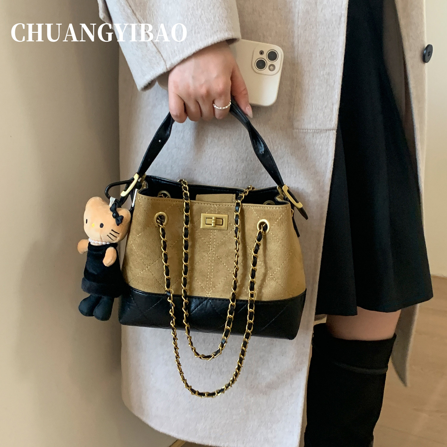 秋冬超火小香风麂皮链条包包女2025新款轻奢小众高级感通勤斜挎包,淘宝优惠券,粉丝福利购,淘宝优惠卷