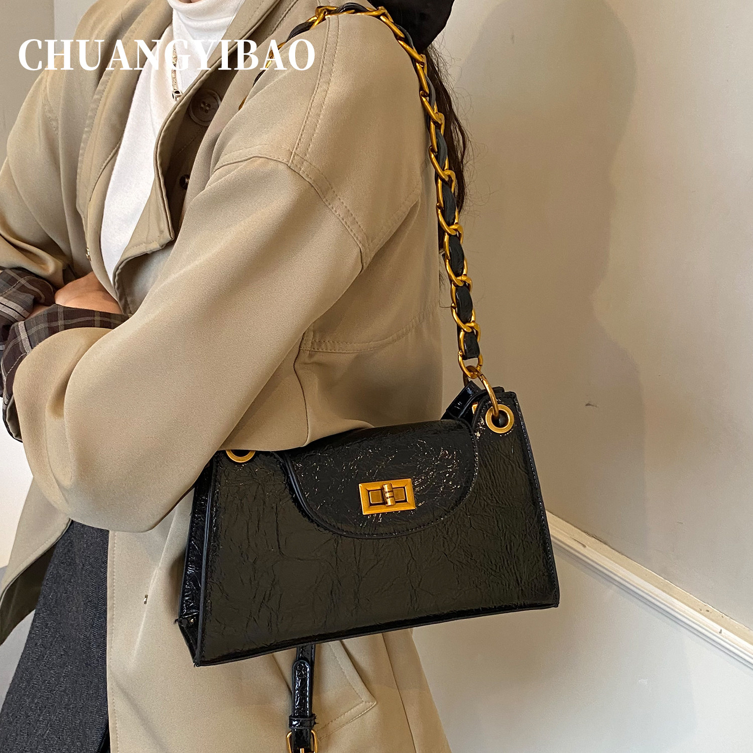 咖色超火精致链条腋下包包女式2025新款轻奢小众高级感通勤斜挎包,淘宝优惠券,粉丝福利购,淘宝优惠卷