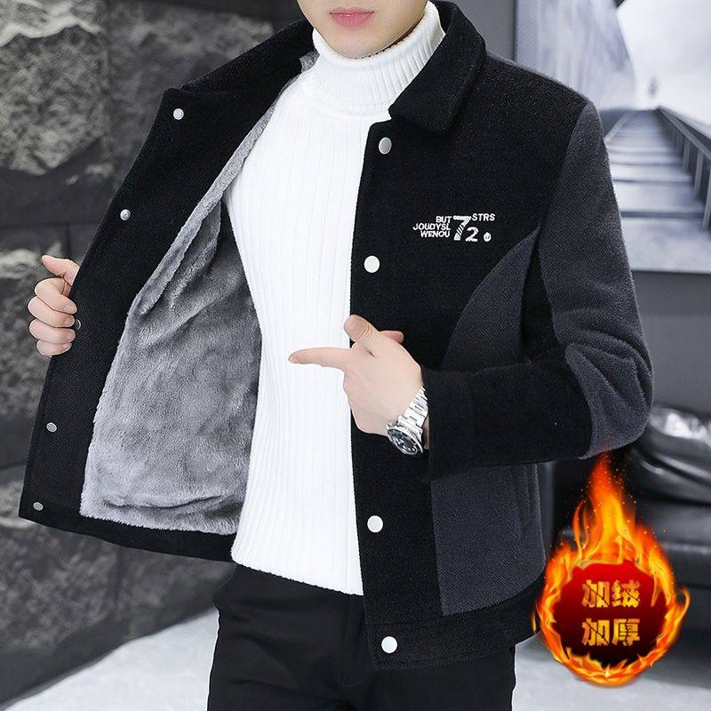 高端冬季金貂绒夹克男修身加绒加厚条纹短款风衣休闲毛呢大衣外套,淘宝优惠券,粉丝福利购,淘宝优惠卷