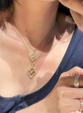 布吉拉提歌剧院opera双面拉丝四叶草项链镀18K金贝母天河石锁骨链