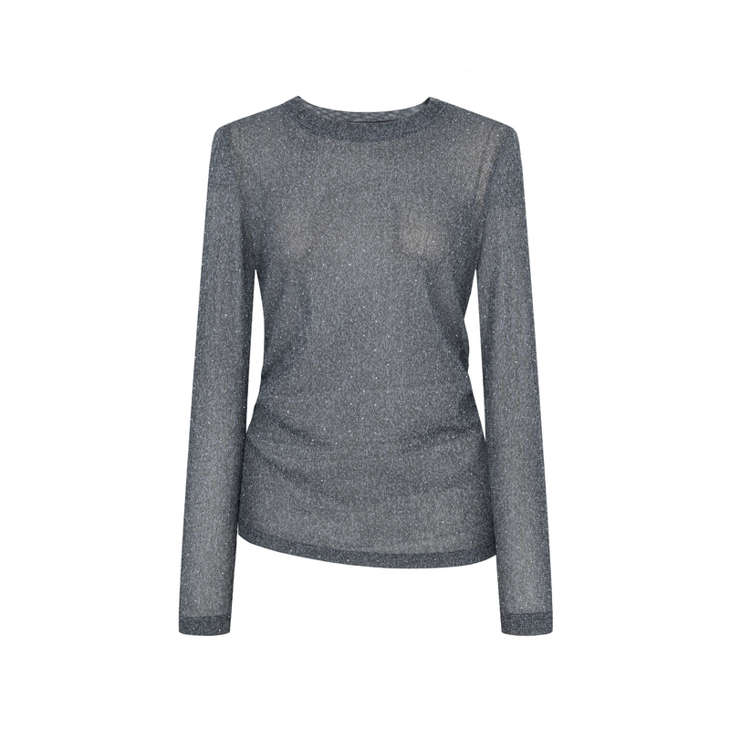 XG/雪歌XL401606B884灰色亮丝长袖T恤2025冬季新款修身圆领上衣女 - 图3