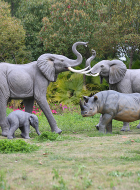 仿真大象犀牛玻璃钢大型动物雕塑户外园林景观庭院落地摆件装饰品