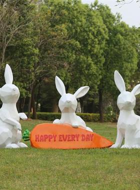 户外玻璃钢几何兔子雕塑景观园林动物售楼营销小区草坪装饰品摆件