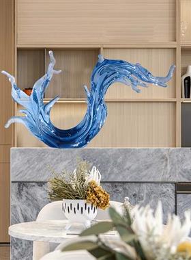 样板间别墅客厅玄关水花摆件招财透明树脂雕塑大办公室软装工艺品