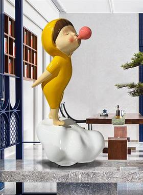 卡通网红吹泡泡女孩摆件酒店样板房客厅玻璃钢雕塑可爱公仔装饰品