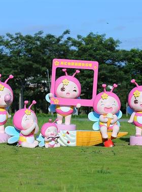 户外卡通动物蜜蜂花缸玻璃钢雕塑景区庭院花幼儿园林景观装饰摆件