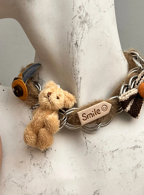 毛绒小熊蝴蝶结卡通元素项圈颈链少女冬日美拉德甜酷情侣小众项链