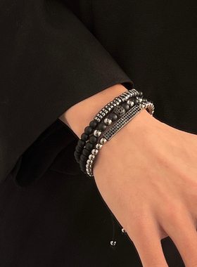 黑色磨砂镶钻手链男女同款小众