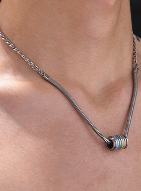 彩虹转运拼接钛钢项链男女款