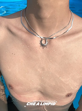 欧美太阳花双层叠戴钛钢项链