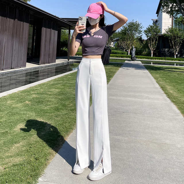 High waist slit casual bootcut suit pants