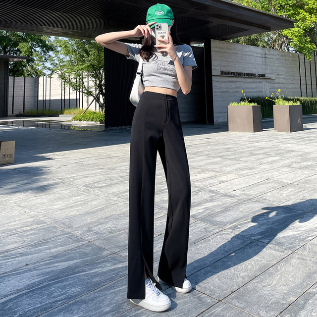 High waist slit casual bootcut suit pants