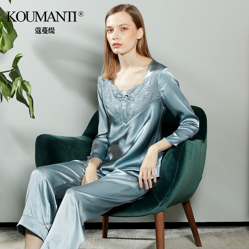 夏季100%桑蚕丝性感套装蕾丝睡衣 蔻蔓缇睡衣/家居服套装
