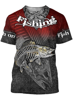 Men's Fish 3D Print Short Sleeve T-Shirt鱼类3d印花钓鱼T恤夏