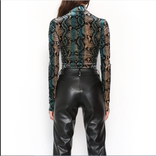 Snake Print Long Sleeve Bodysuit内搭蛇纹长袖半高领紧身连体衣 - 图0