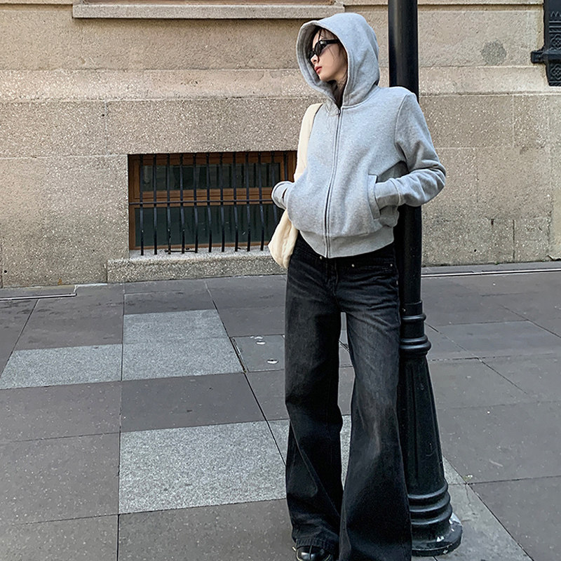 巨好看短款连帽白色卫衣开衫外套女款秋冬加绒加厚高腰小个子上衣,淘宝优惠券,粉丝福利购,淘宝优惠卷