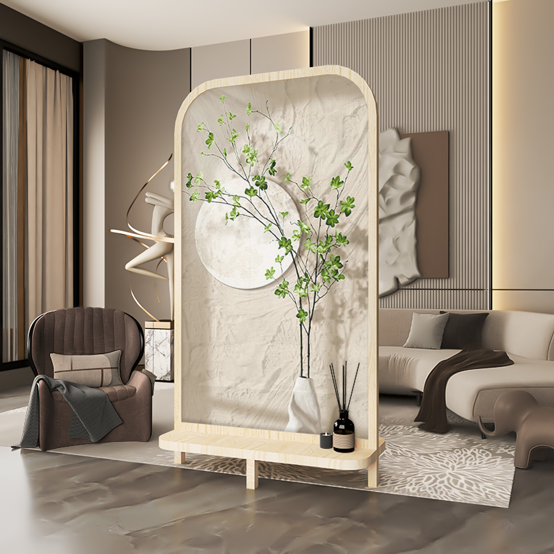 屏風 奶油风可移动屏风隔断客厅北欧绿植入户玄关卧室装饰遮挡置物座屏