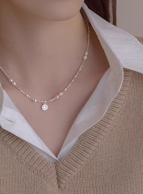 碎银子串淡水小米珍珠项链女小众设计轻奢高级感锁骨链送闺蜜颈