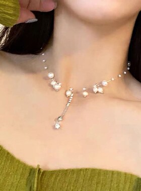 Pearl tassel necklace women summer neck chain jewelry Female
