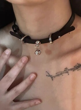 Necklace small bell PU leather collar clavicle chain choker