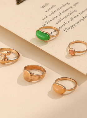 Jewelry temperament Jelly colored gemstone set ring Women's