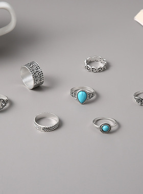 New fashion accessories Bohemian turquoise rose ring set戒指