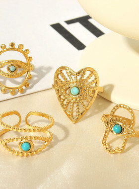 New turquoise heart-shaped eye opening bracelet ring/ring