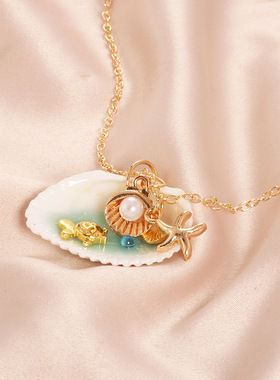 Jewelry Ocean Pearl Shell Turtle Pendant Necklace 欧美项链女