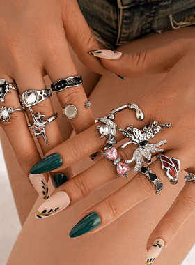 Fashion Love Colored Gemstone Openings Set joint Ring戒指女