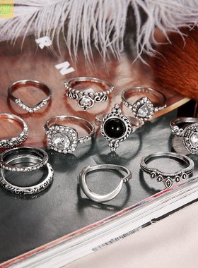 11pcs Fashion retro full diamond crystal moon Joint ring new
