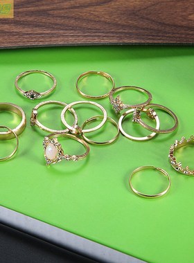 13pcs Vintage Crown Star Moon Joint Ring Jewelry women new